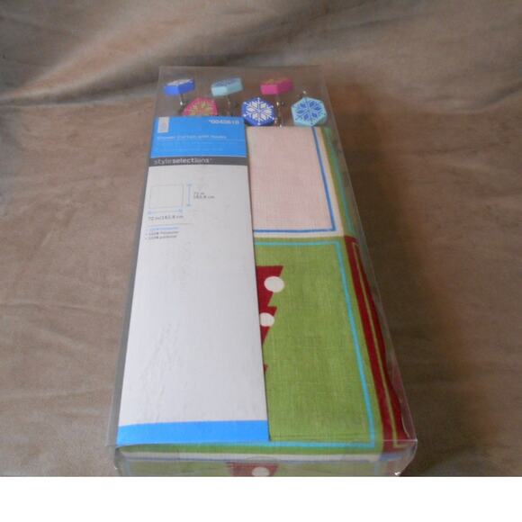 Style Selections Christmas Shower Curtain w/Snowflake Hooks Pink. Blue, Green - Picture 2 of 9